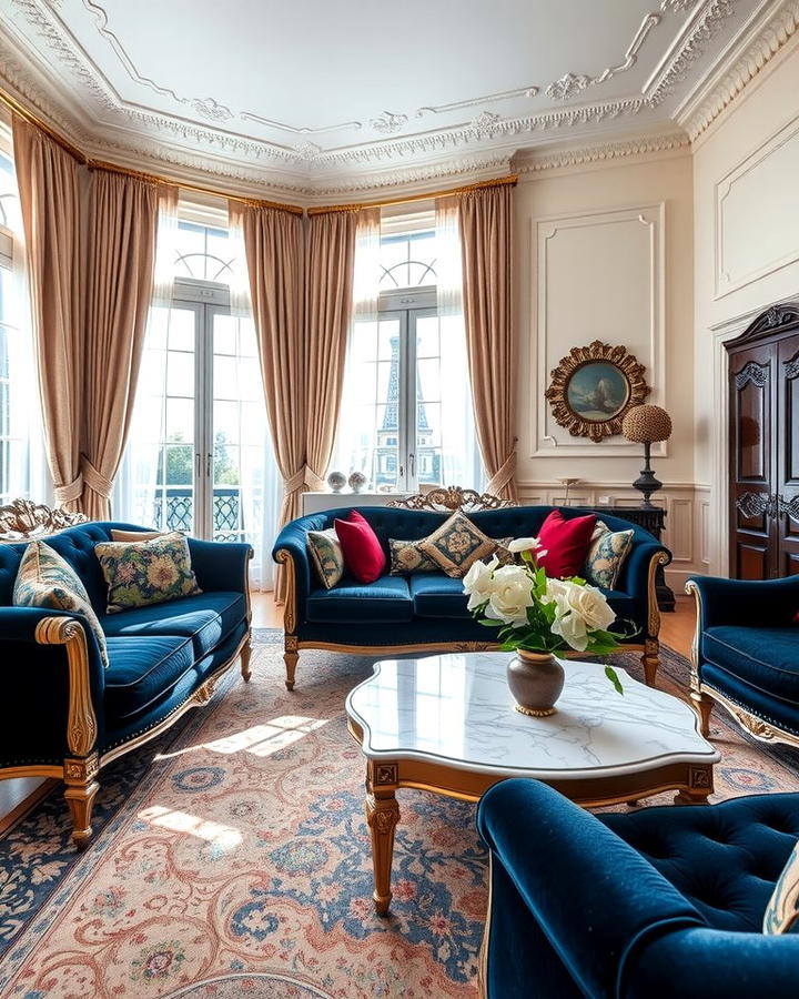 Velvet Upholstery - 25 Parisian-style Living Room Ideas