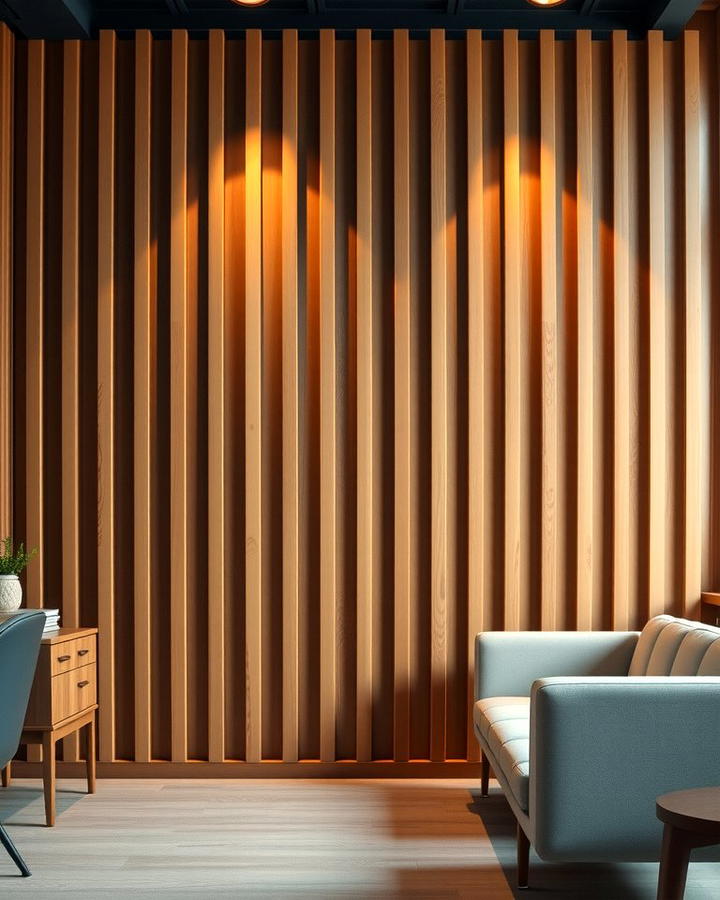 Vertical Wood Slat Design - 25 Office Accent Wall Ideas