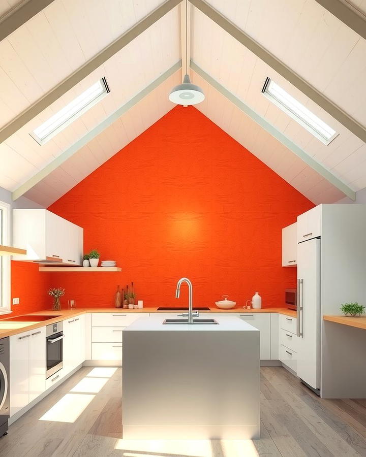 Vibrant Accent Wall - 25 Vaulted Ceiling Kitchen Ideas