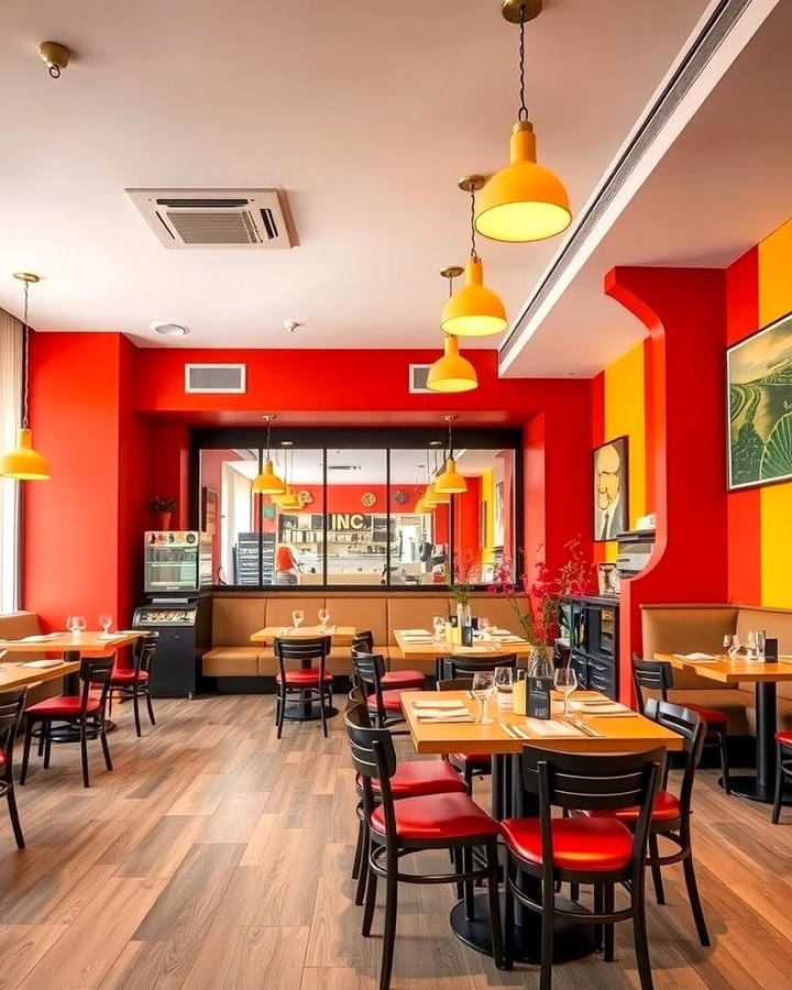 Vibrant Color Accents for Energy - 25 Restaurant Interior Design Ideas