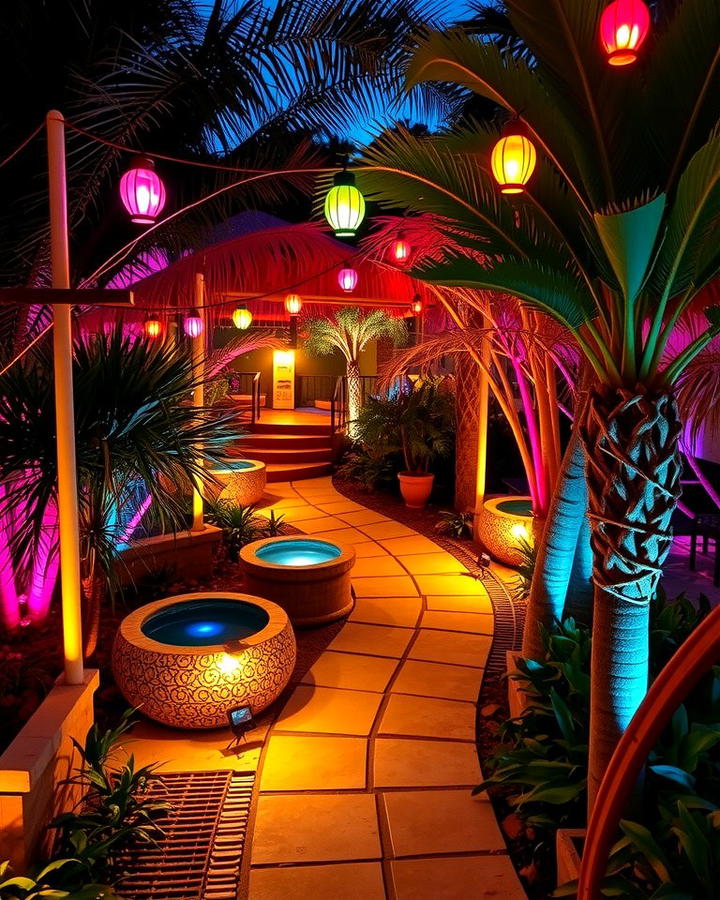 Vibrant Garden Lighting - 25 Tropical Garden Ideas