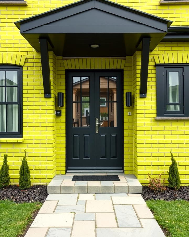 Vibrant Lime Green with Black Trim - 30 Green Brick Exterior Home Ideas