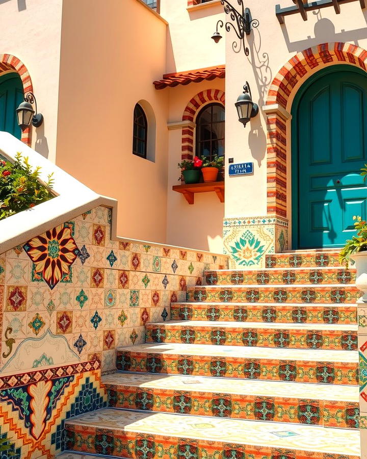 Vibrant Mosaic Tiles for Artistic Flair - 30 Mediterranean House Exterior Ideas