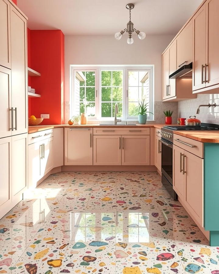 Vibrant Multicolor Terrazzo - 25 Terrazzo Kitchen Floor Ideas