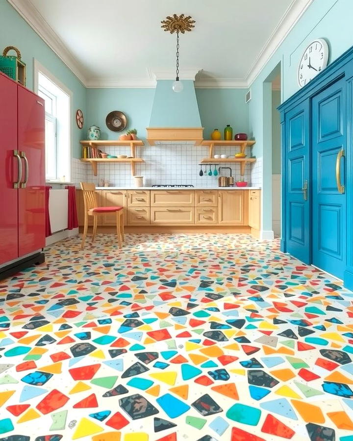 Vibrant Multicolored Terrazzo - 25 Terrazzo Kitchen Floor Ideas