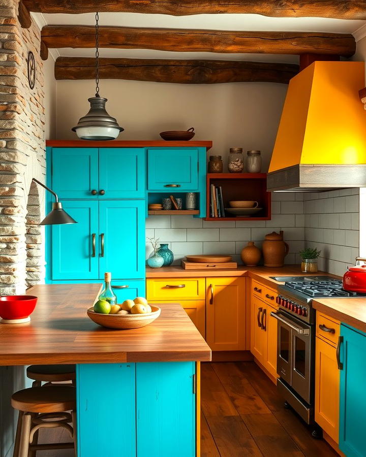 Vibrant Painted Cabinets - 25 Southwestern Kitchen Ideas