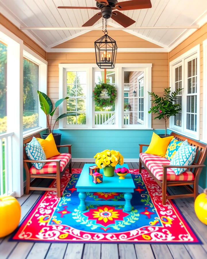 Vibrant Pop of Color - 25 Small Screened-in Porch Ideas