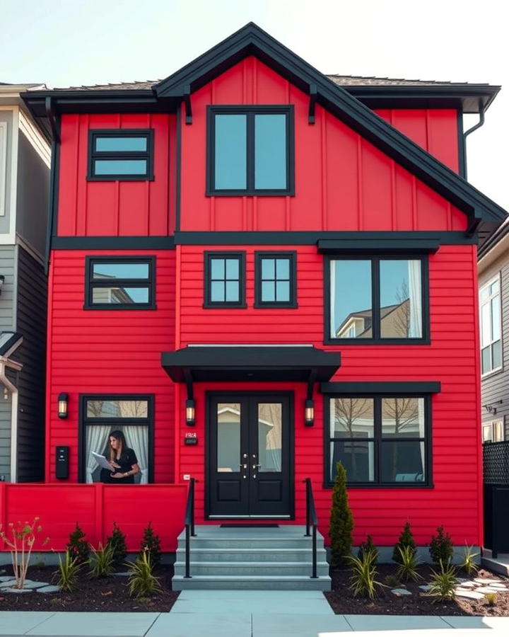 Vibrant Red with Black Accents - 25 red home exterior ideas