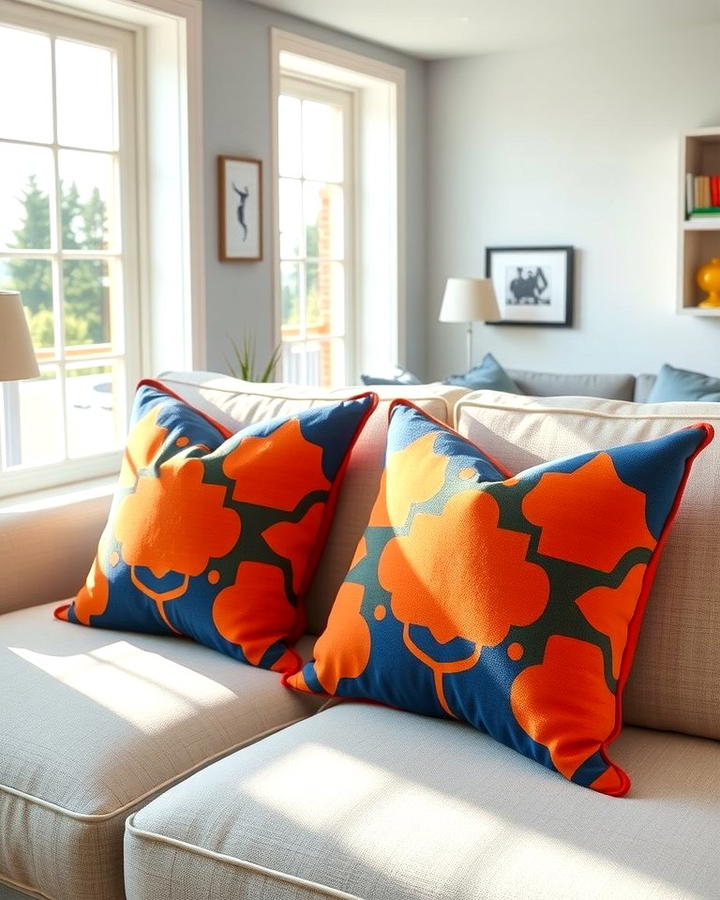 Vibrant Throw Pillows - 25 orange and blue living room ideas