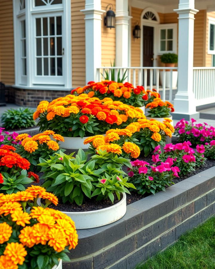 Vibrant Tiered Flower Beds - 30 Front Yard Flower Bed Ideas