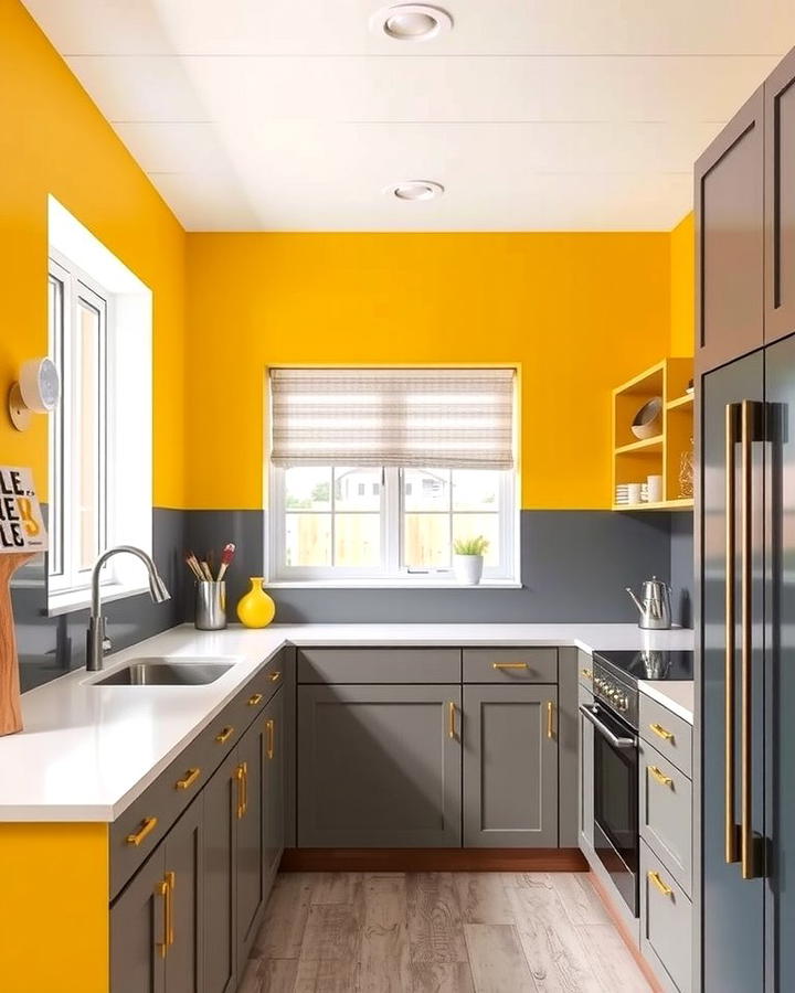 Vibrant Yellow and Cool Gray - 30 Two Tone Wall Paint Ideas