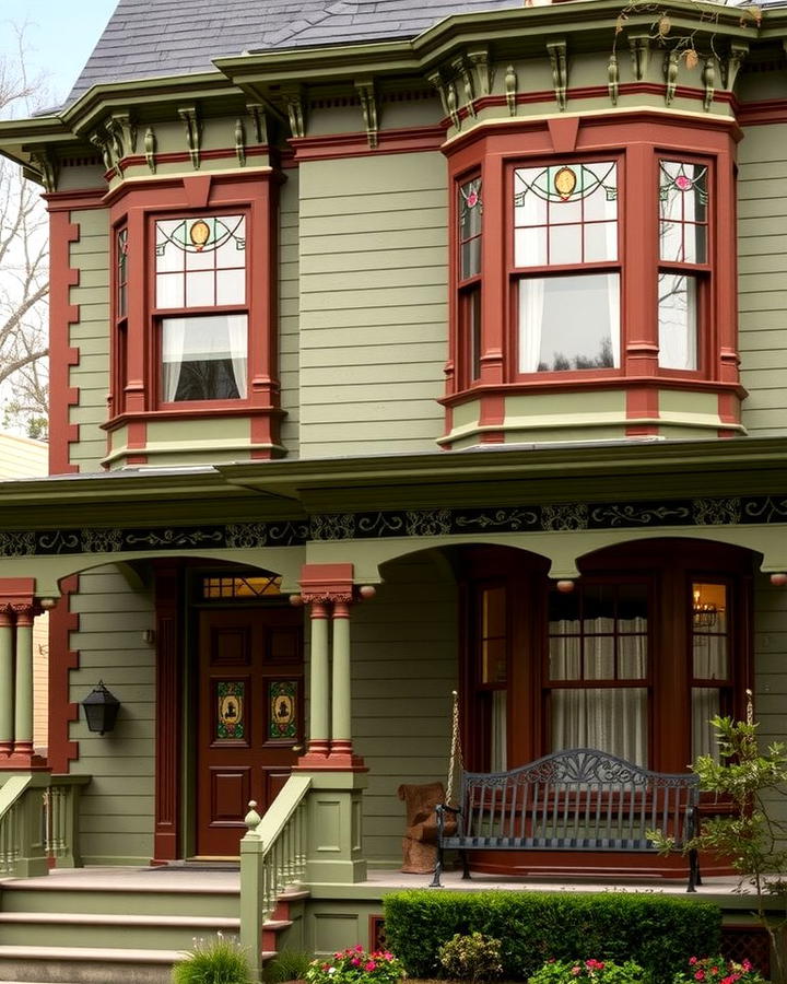 Victorian Elegance with Sage Green and Chestnut Brown - 25 Sage Green House With Brown Trim Ideas