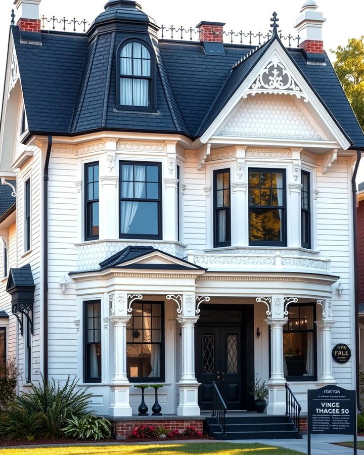 Victorian Inspired Contrast - 25 White Exterior Home with a Black Roof Ideas