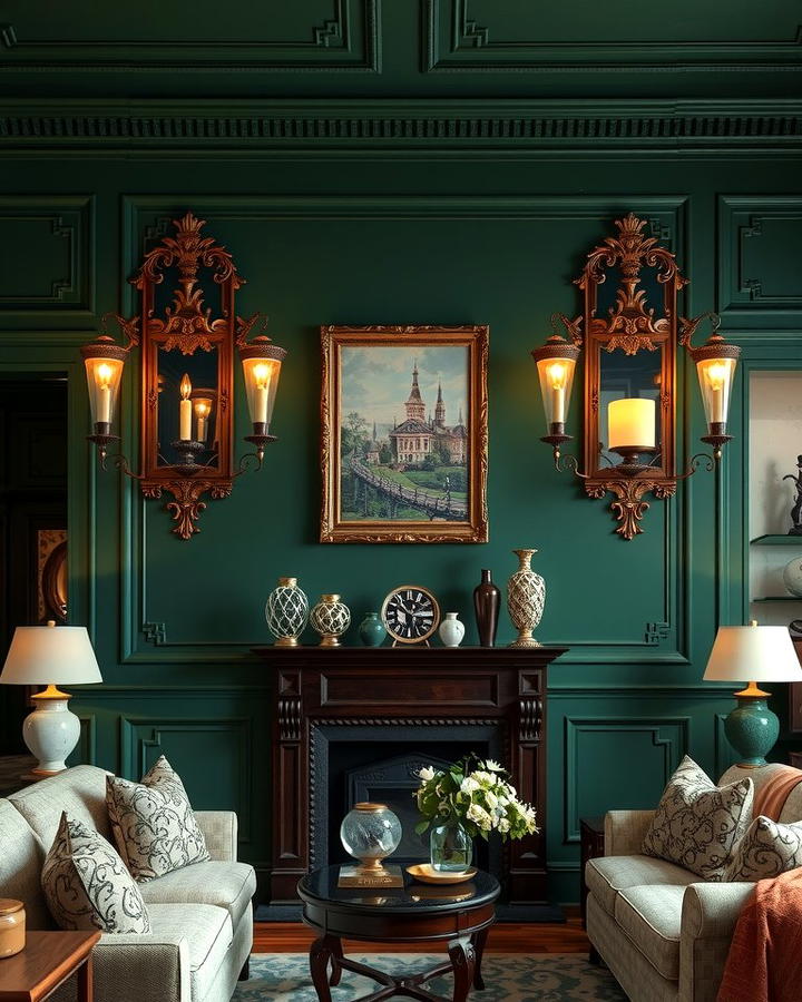 Victorian Wall Sconces - 25 Victorian Dark Green Living Room Ideas