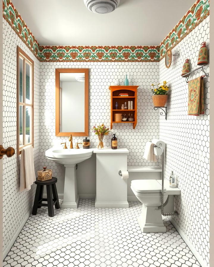 Vintage Charm with Penny Hexagon Tiles - 30 Bathrooms With Hexagon Tile Floors