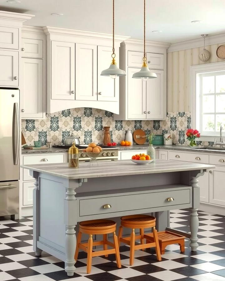 Vintage Charm with White Cabinets and a Grey Island - 25 White Kitchen Cabinets With Grey Island Ideas