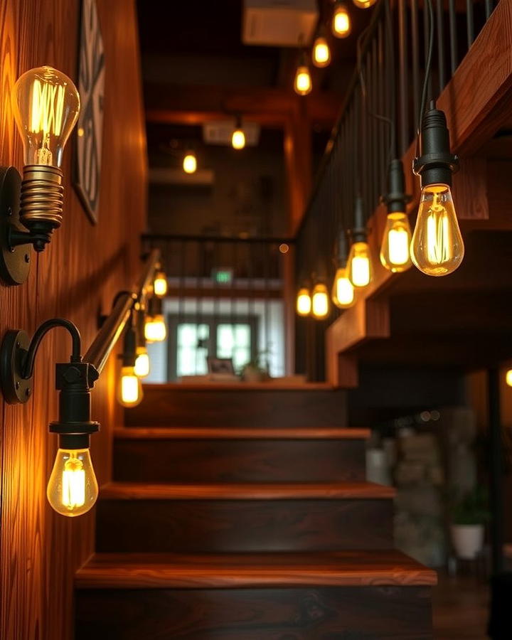 Vintage Edison Bulbs Along the Staircase - 25 Staircase Lighting Ideas