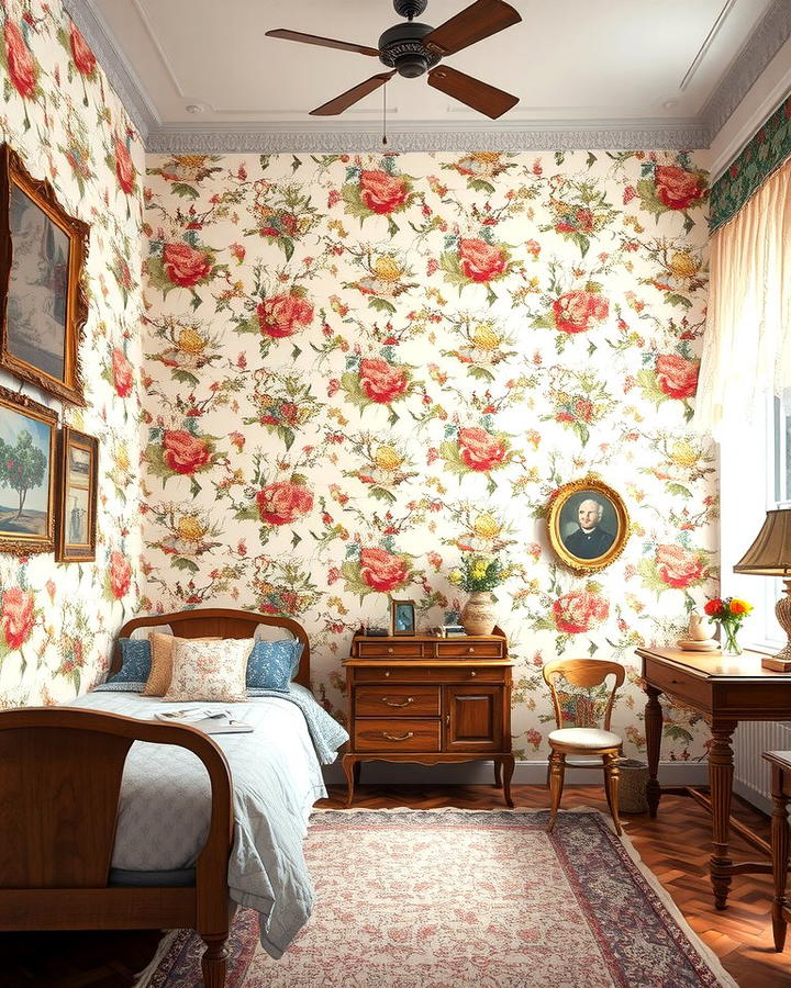 Vintage Floral Wallpaper - 25 Vintage Bedroom Ideas