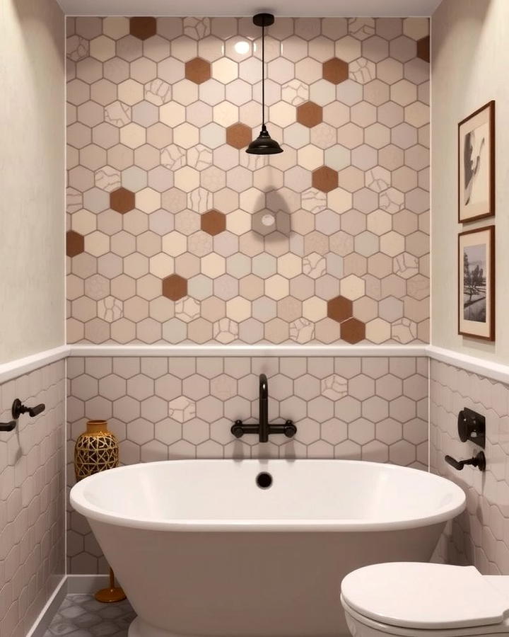 Vintage Hexagonal Tiles - 30 Half-wall Tile Bathroom Ideas