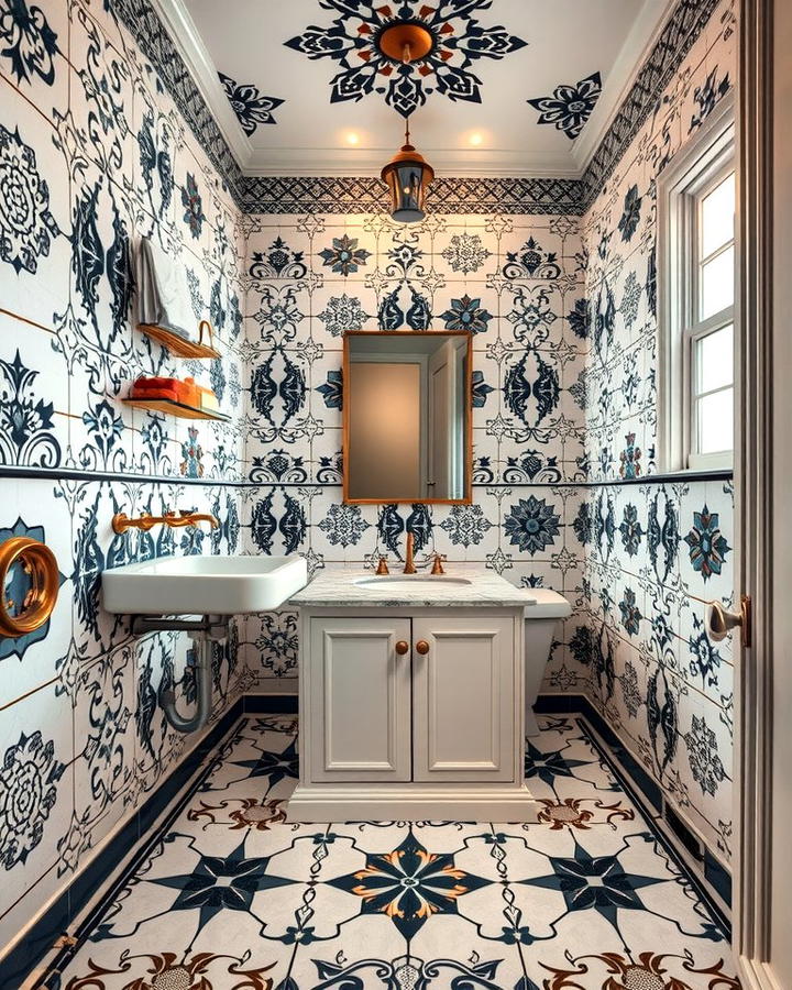 Vintage Inspired Patterns - 30 Black and White Bathroom Tile Ideas