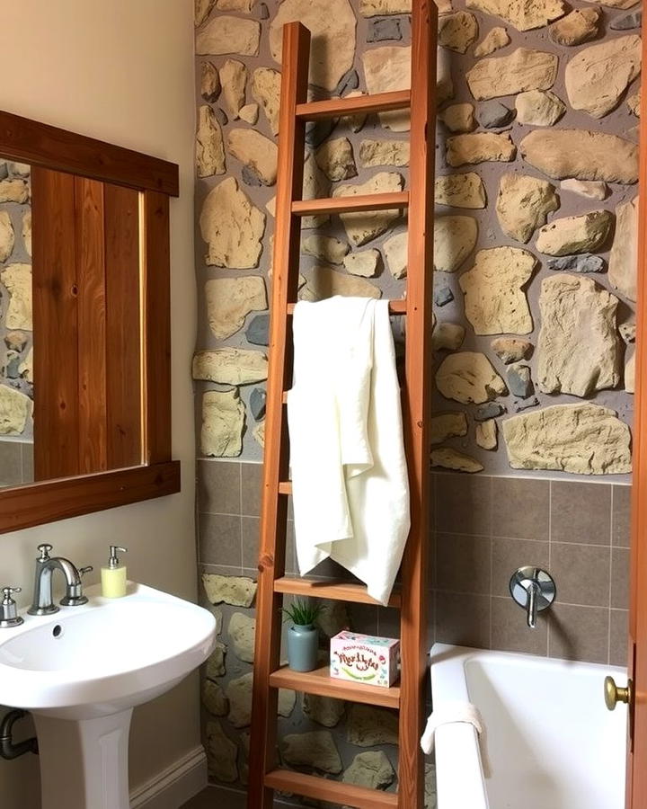 Vintage Ladder Towel Rack - 25 Rustic Bathroom Ideas