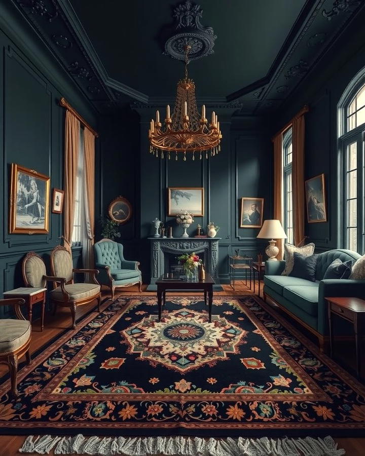 Vintage Rugs - 25 Victorian Dark Green Living Room Ideas