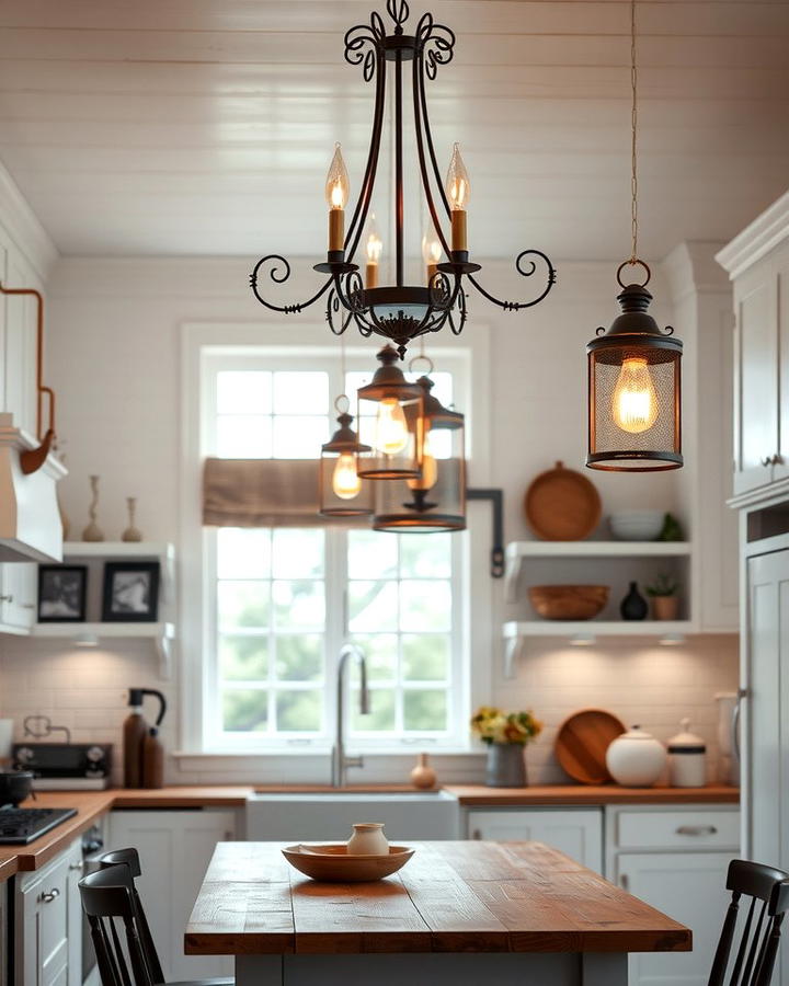 Vintage Style Lighting Fixtures - 30 White Farmhouse Kitchen Ideas