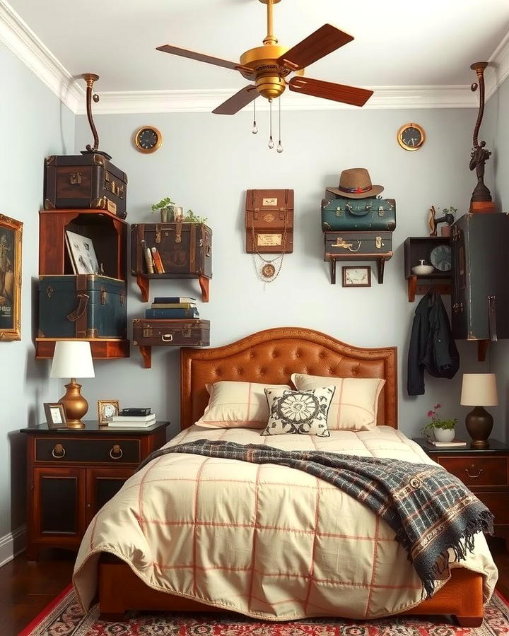 Vintage Suitcase Shelving - 25 Steampunk Bedroom Ideas