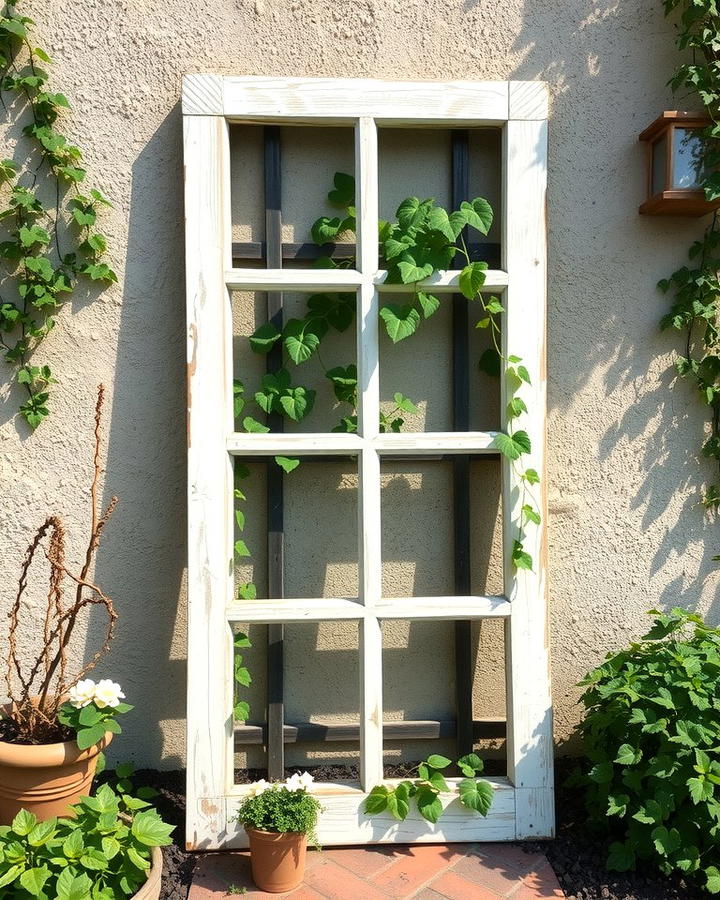 Vintage Window Frame Trellis - 25 Vintage Garden Ideas