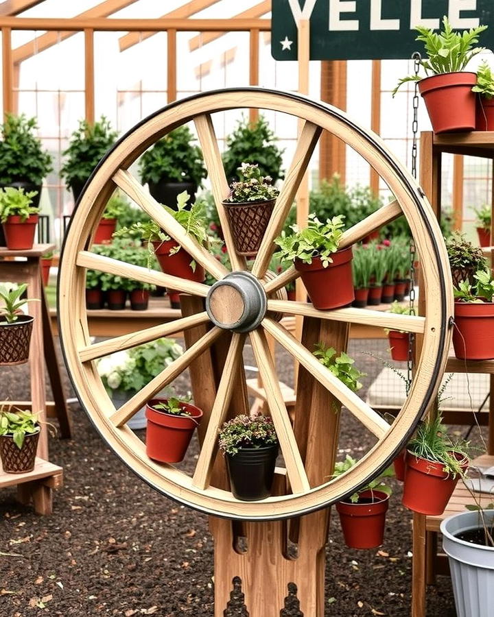 Wagon Wheel Plant Displays - 25 Outdoor Plant Stand Ideas