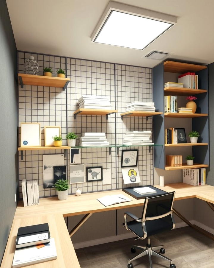 Wall Grids with Shelves for a Modern Look - 25 Office Shelving Ideas