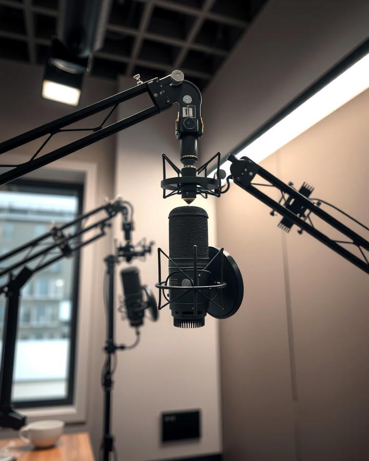 Wall Mounted Microphone Arms for Flexibility - 25 Podcast Room Ideas