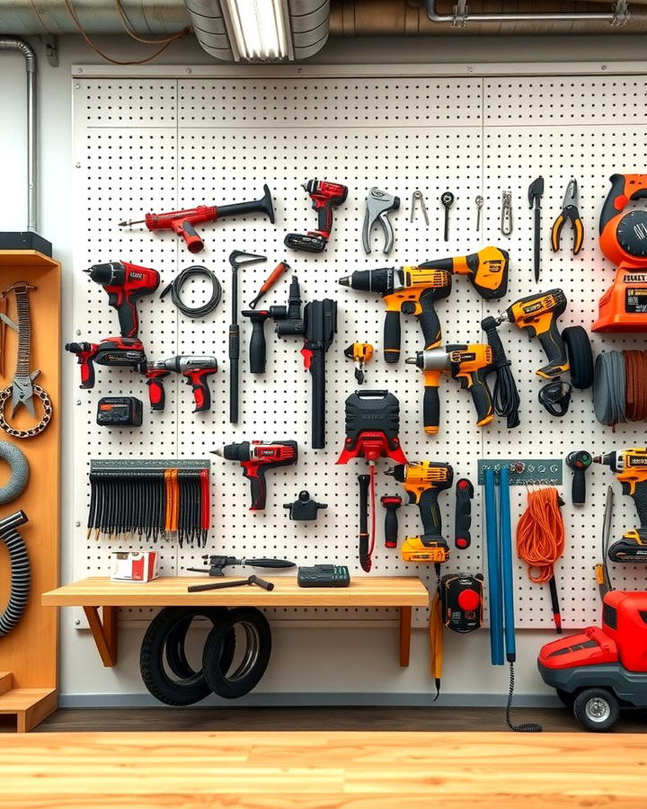 Wall Mounted Pegboard System - 25 Power Tool Storage Ideas