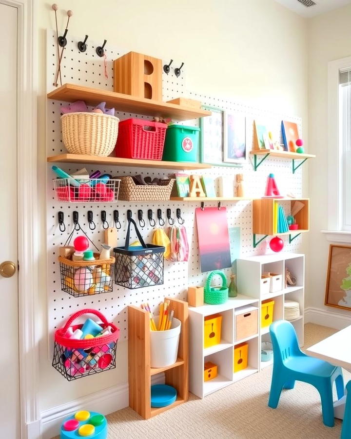 Wall Mounted Pegboards - 25 Playroom Storage Ideas