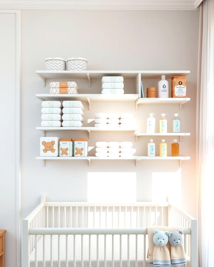 Wall Mounted Shelves for Easy Access - 25 Nursery Storage Ideas