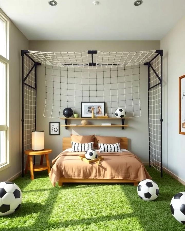 Wall Mounted Soccer Nets - 30 Soccer Themed Bedroom Ideas