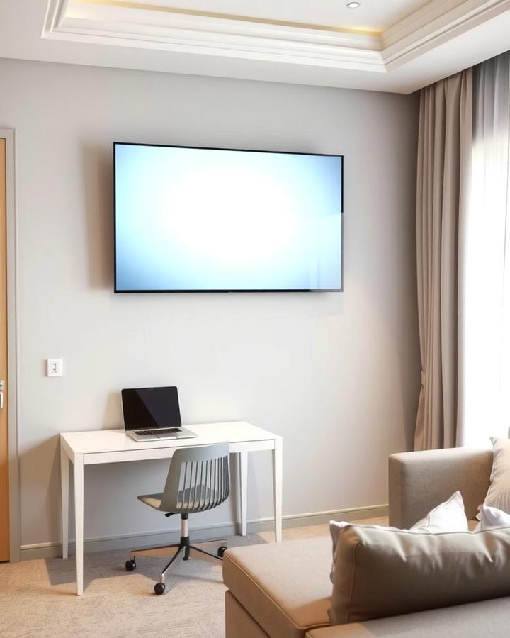 Wall Mounted TV for Entertainment - 25 Office Guest Room Ideas