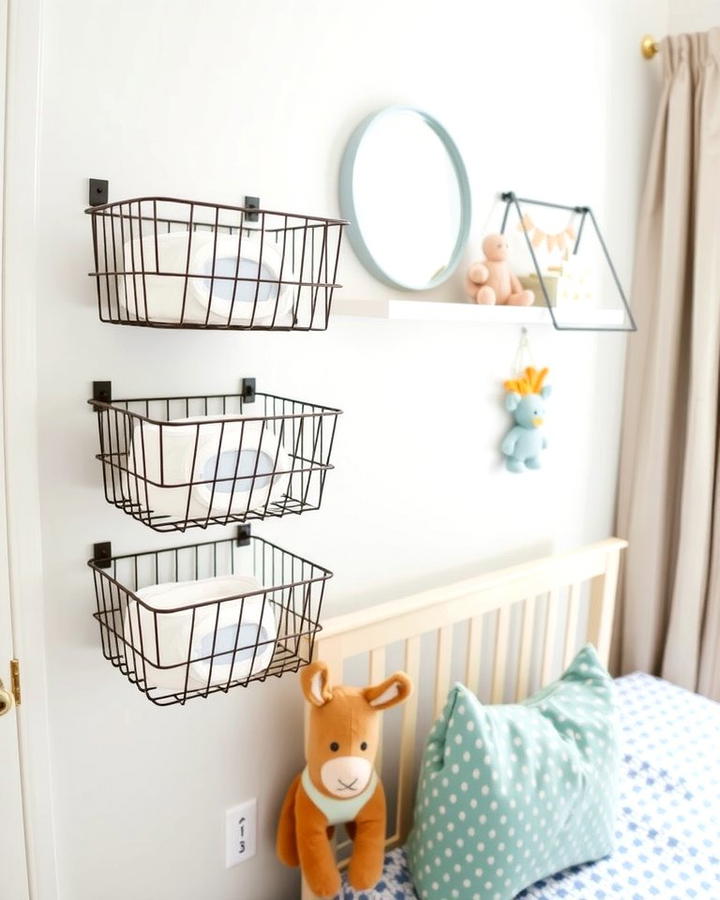 Wall Mounted Wire Baskets for Easy Access - 25 Nursery Storage Ideas