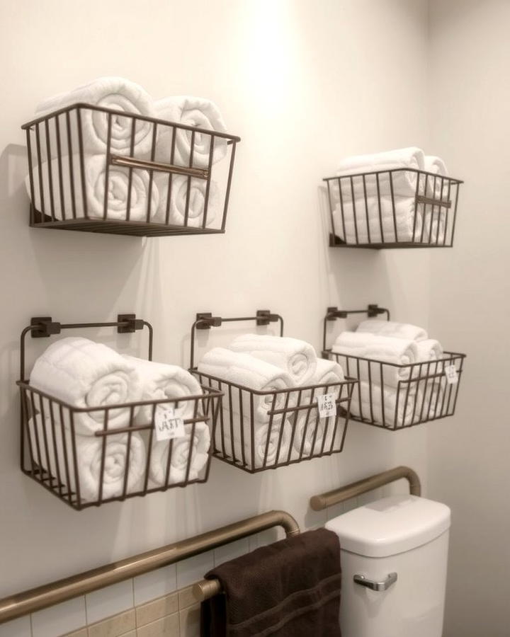 Wall Mounted Wire Baskets - 25 Towel Display Ideas