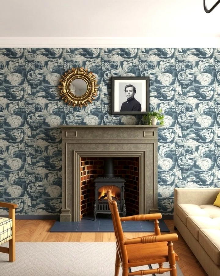 Wallpapered Surround - 30 Fireplace Wall Ideas