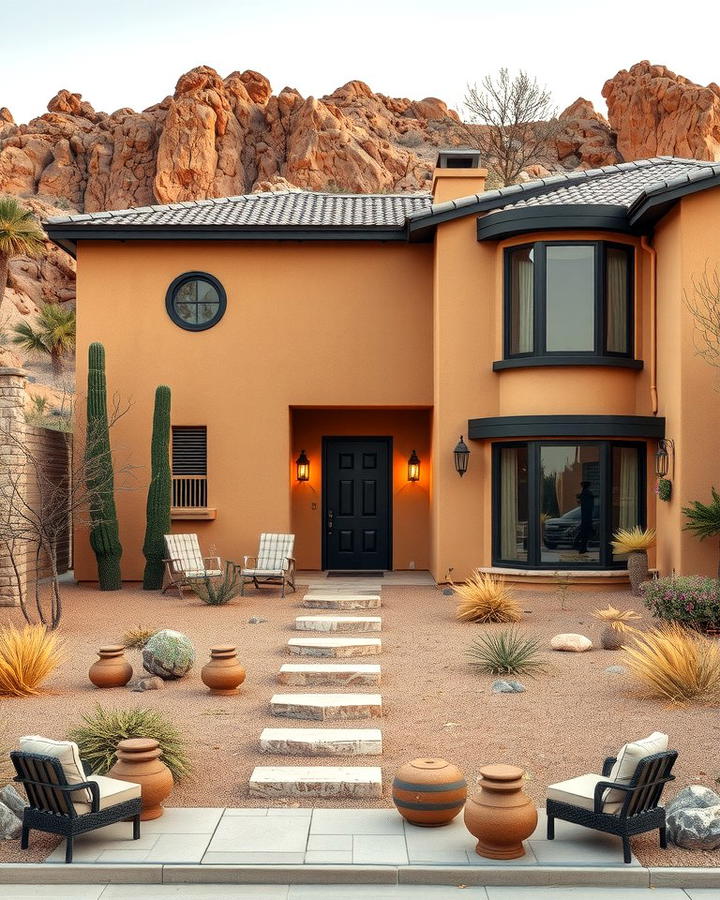 Warm Desert Retreat - 25 Tan House With Black Trim Design Ideas