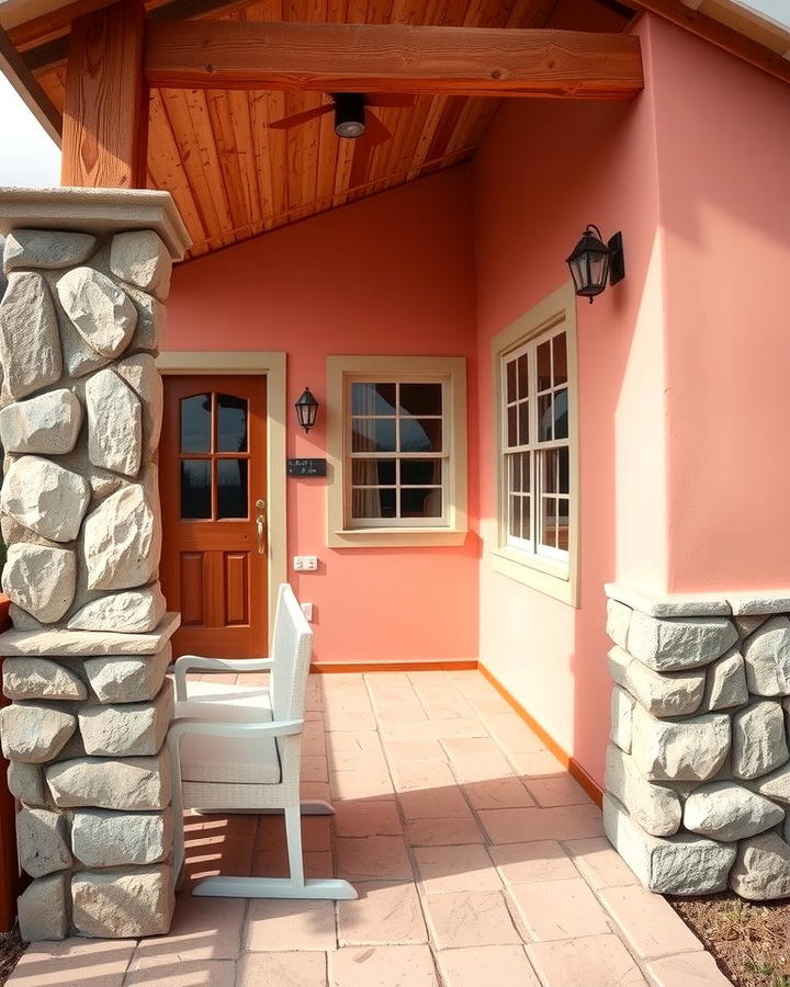 Warm Pink with Stone Accents - 25 Pink House Exterior Ideas