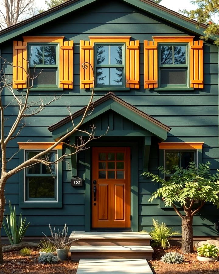 Warm Wood Accents - 30 Dark Green Exterior Ideas