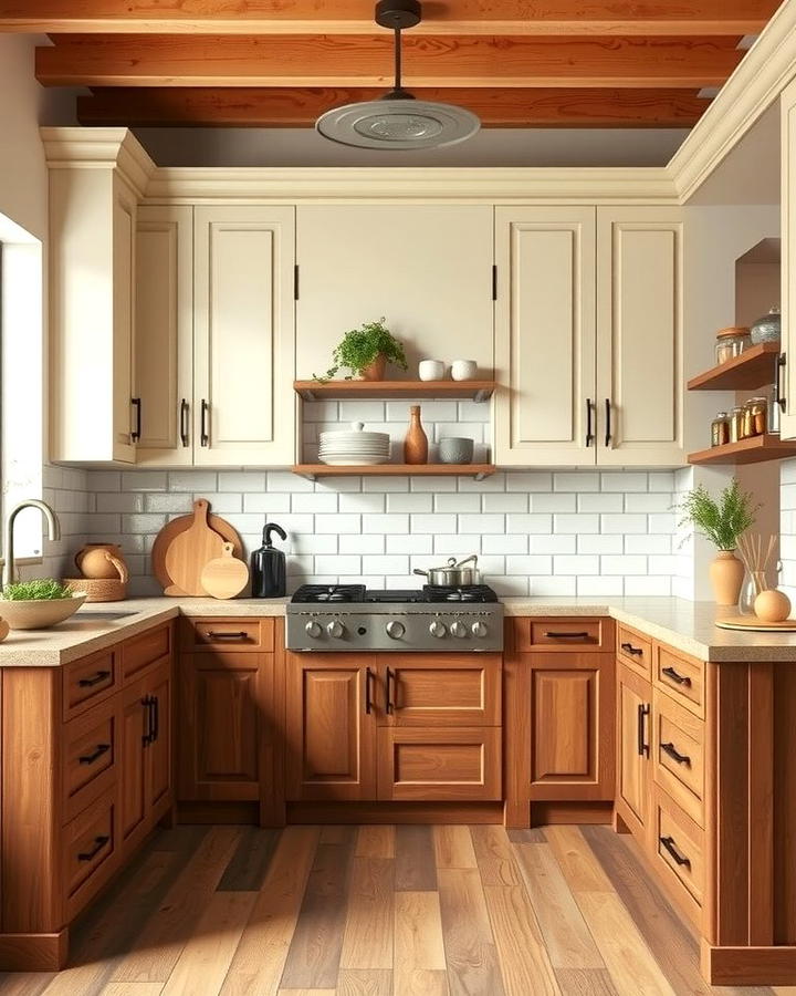 Warm Wood and Cream Contrast - 25 Two Tone Kitchen Cabinet Ideas