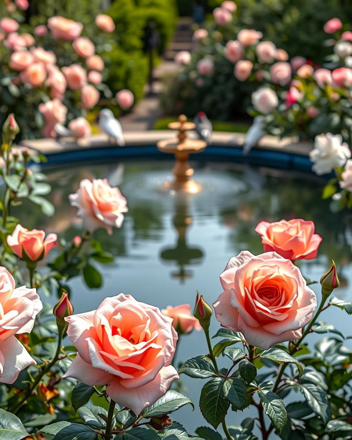 Water Features Surrounded by Roses - 25 Rose Garden Ideas