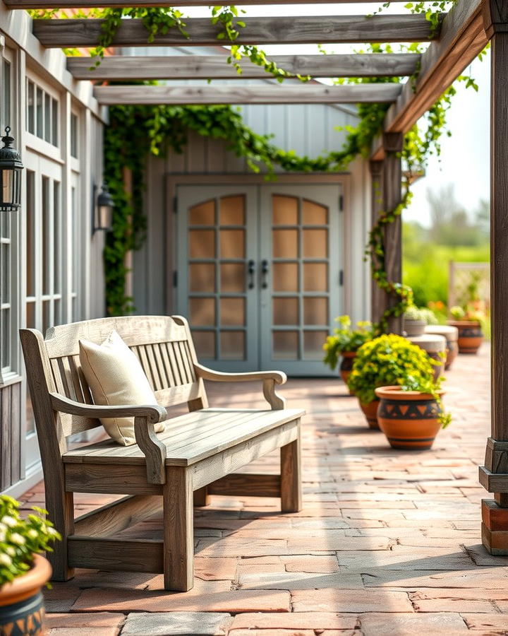 Weathered Wooden Benches - 30 Farmhouse Patio Ideas