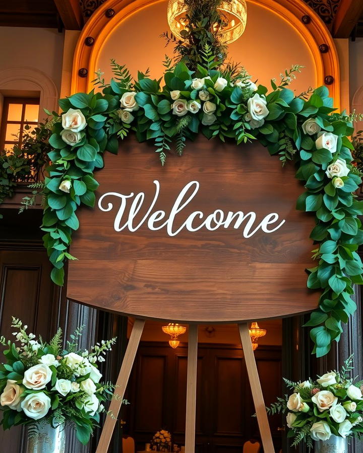 Welcome Sign with Greenery Accents - 30 Wedding Sign Ideas