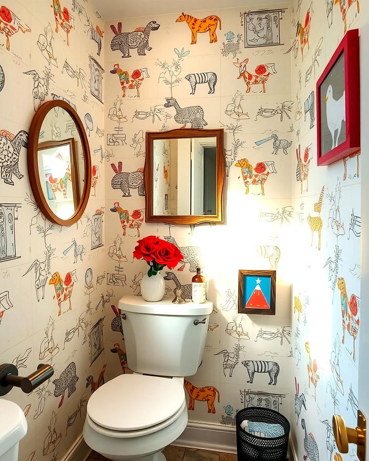 Whimsical Illustrations - 25 Powder Room Wallpaper Ideas