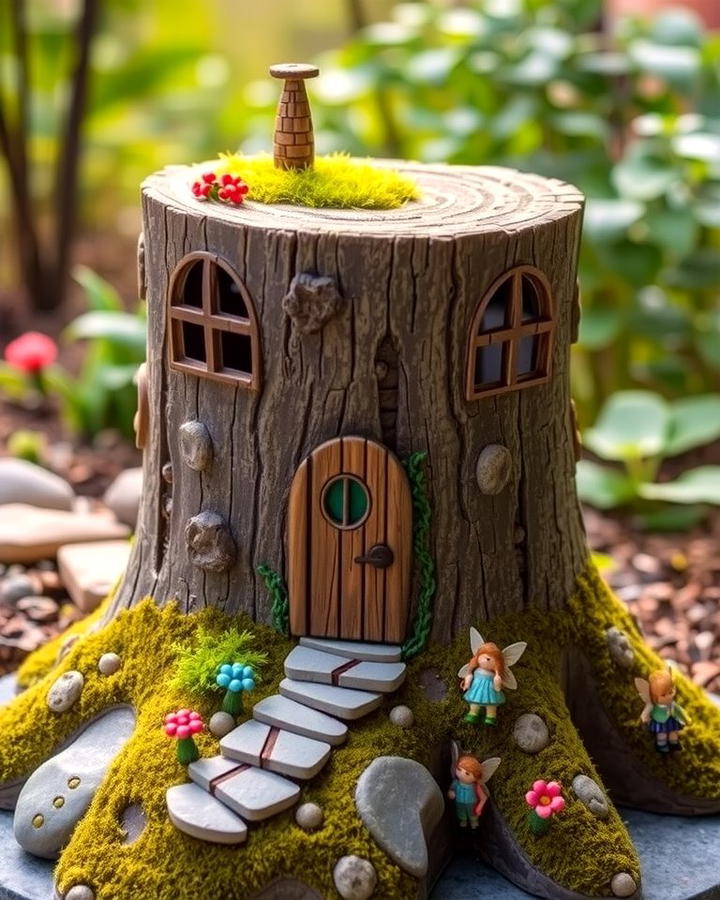 Whimsical Tree Stump Cottage - 25 Tree Stump Fairy Garden Ideas