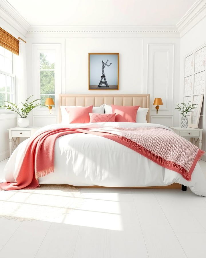 White Bedding with Pink Accents - 25 Pink and White Bedroom Ideas